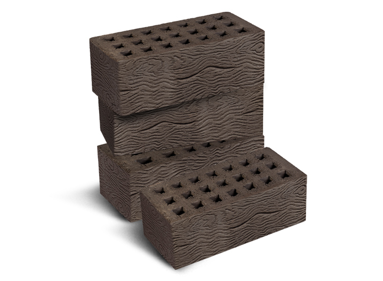 Кирпич лицевой пустотелый утолщенный «Кора дуба» 1,4НФ коричневый