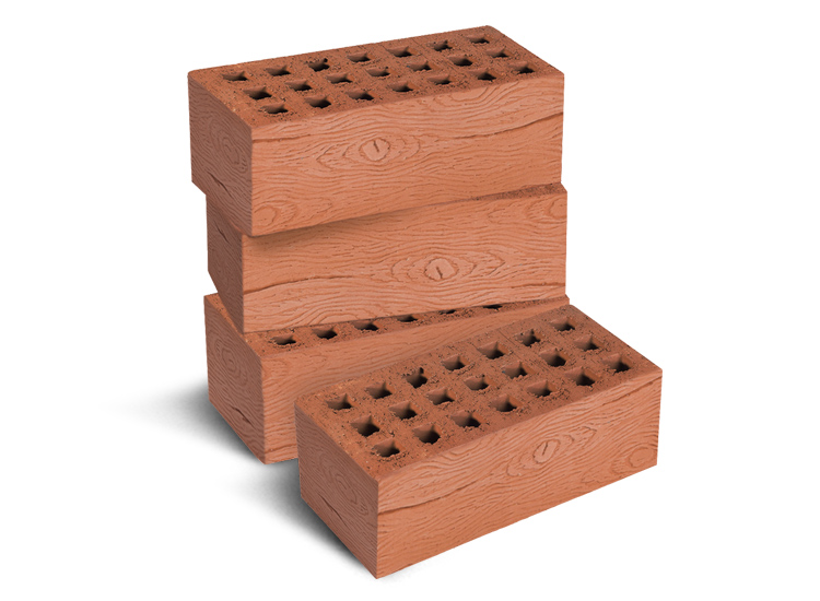 Кирпич лицевой пустотелый утолщенный «Кора дуба» 1,4НФ терракотовый