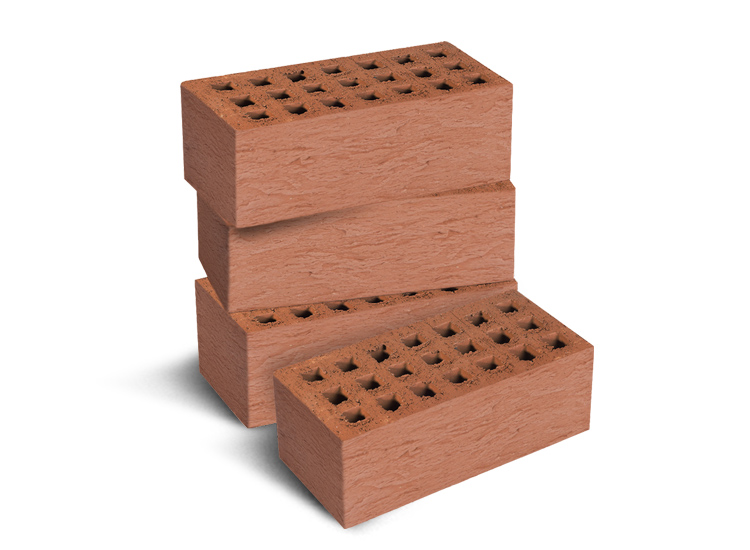 Кирпич лицевой пустотелый утолщённый «Миндаль» 1,4НФ терракотовый